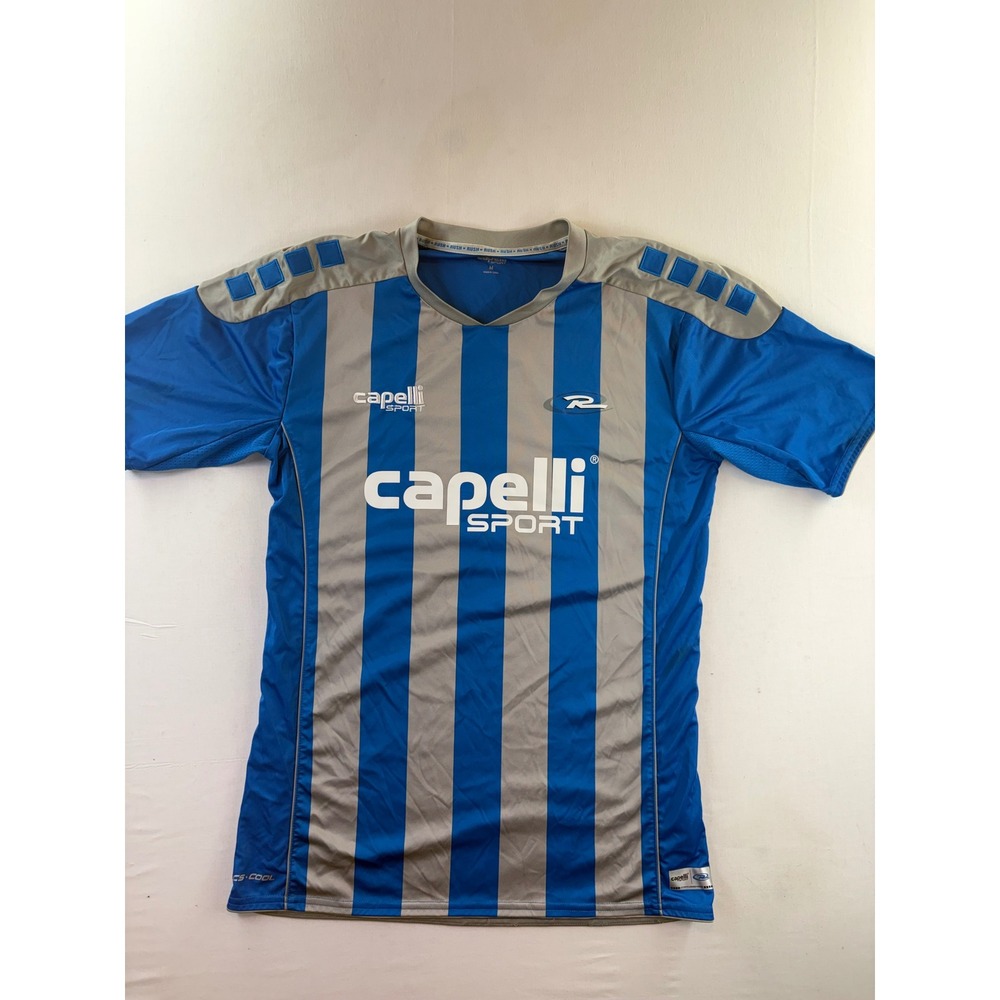 Capelli Sport Rush Soccer Jersey Mens Medium Blue Silver Striped Number 65 Shirt